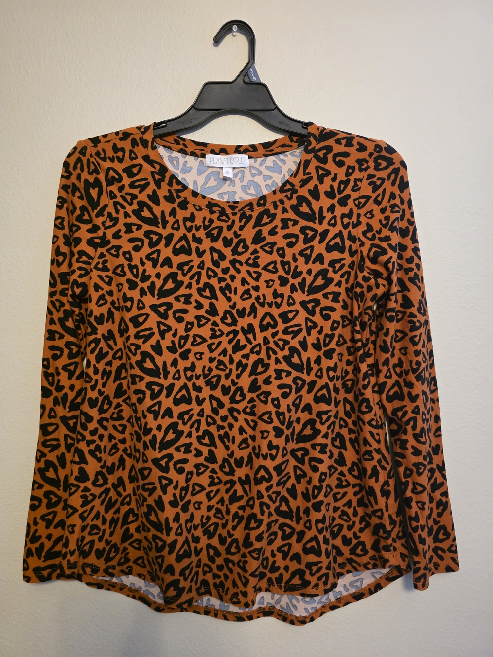 Planet Gold Orange and Black Leopard-Print Long Sleeve Tee